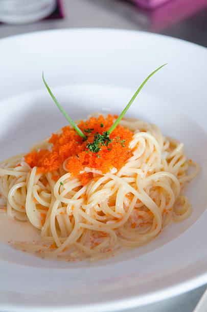istock Spaghetti with shrimp&egg shrimp in white dish 507432135