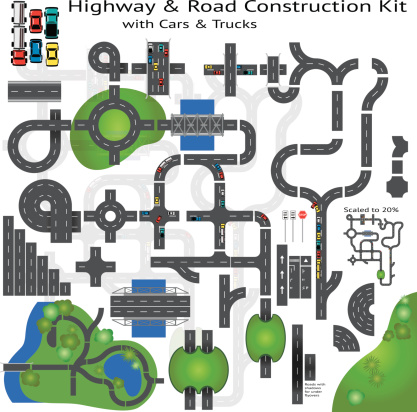 Build your own highway, grouped and layered, see my portfolio for other kits