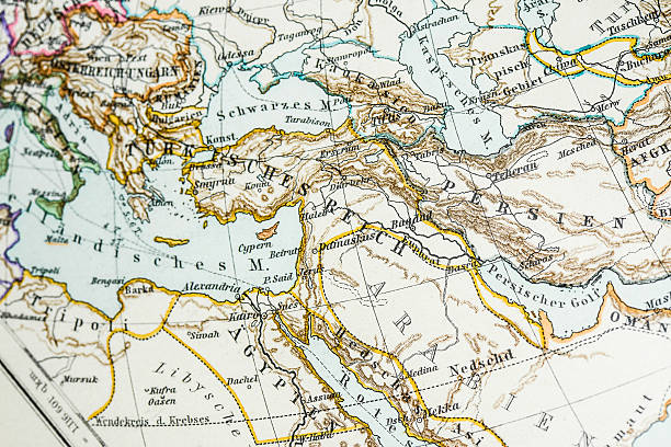 istock Antique German atlas map close up: Middle east 507434841