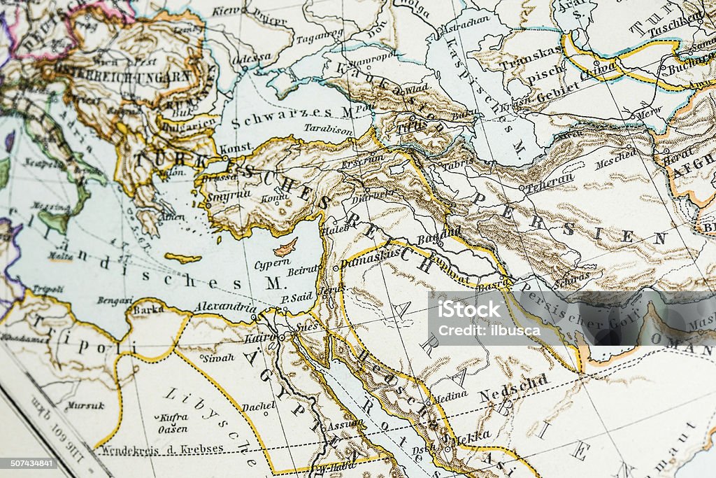 Antique German atlas map close up: Middle east Map stock illustration