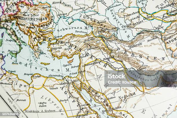 Antique German Atlas Map Close Up Middle East Stock Illustration - Download Image Now - Map, Middle East, Old