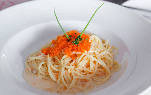 istock Spaghetti with shrimp&egg shrimp in white dish 507434927