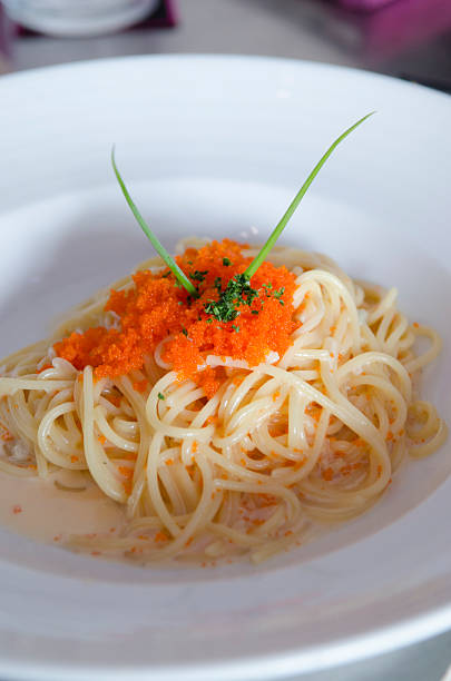 istock Spaghetti with shrimp&egg shrimp in white dish 507434947