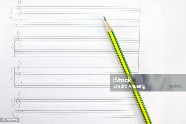 Empty Music Sheet With Pencil Stock Photo - Download Image Now - Backgrounds, Composition, Computer Graphic