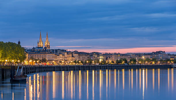 View on Bordeaux in the evening - France View on Bordeaux in the evening - France quayside photos stock pictures, royalty-free photos & images