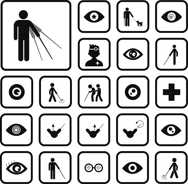 ilustrações, clipart, desenhos animados e ícones de homem cego conjunto de ícones - kaine
