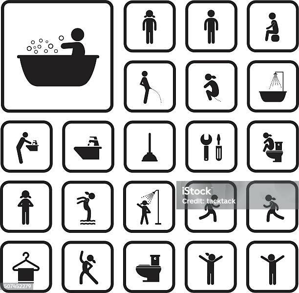 Action Personen Und Hygiene Icons Set Stock Vektor Art und mehr Bilder von Rennen - Körperliche Aktivität - Rennen - Körperliche Aktivität, Toilettenschild, Bewegung