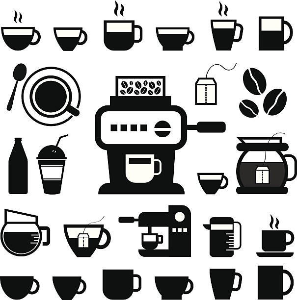 アイコンセットとコーヒーカップ - coffee cup coffee cup coffee bean点のイラスト素材／クリップアート素材／マンガ素材／アイコン素材
