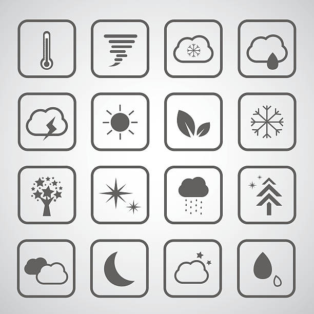 ilustrações de stock, clip art, desenhos animados e ícones de ícone do tempo definido - weather climate cyclone icon set