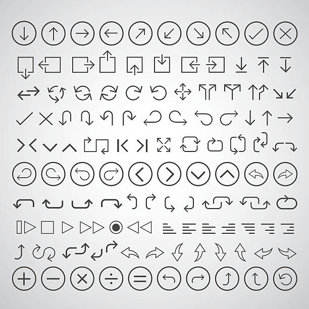 ilustrações de stock, clip art, desenhos animados e ícones de conjunto de ícones de setas - application software push button interface icons icon set