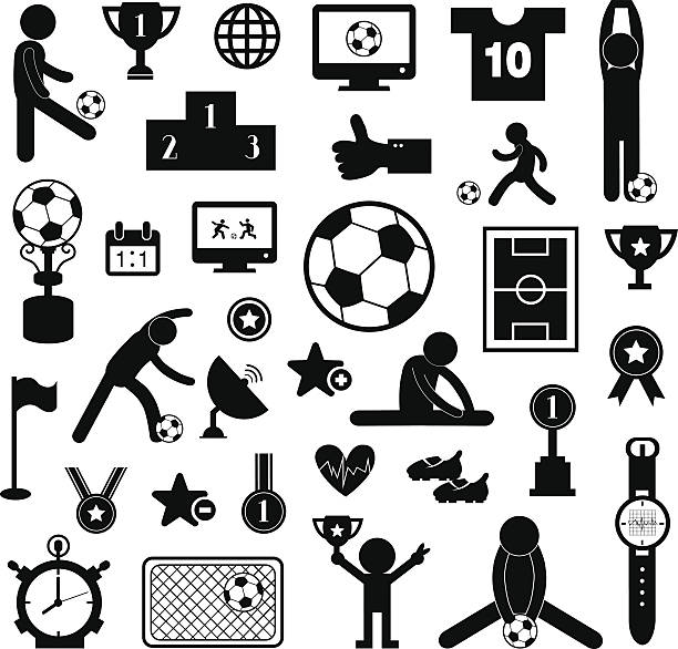 ilustrações, clipart, desenhos animados e ícones de conjunto de ícones de futebol - soccer field club soccer sports event soccer