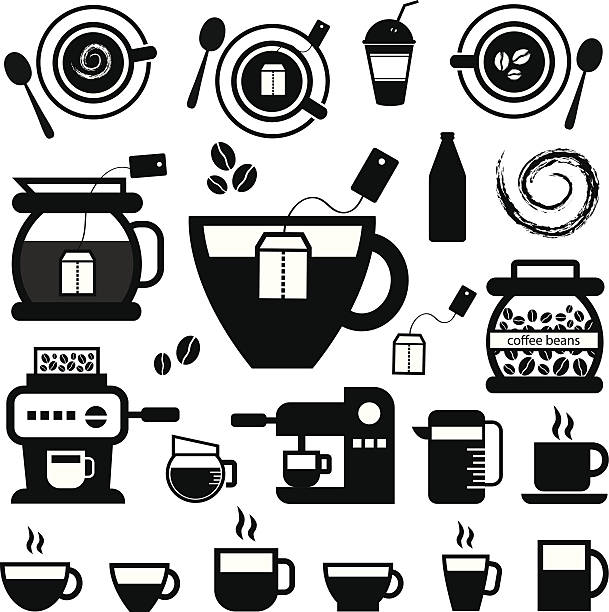 アイコンセットとコーヒーカップ - coffee crop cup coffee bean coffee点のイラスト素材／クリップアート素材／マンガ素材／アイコン素材