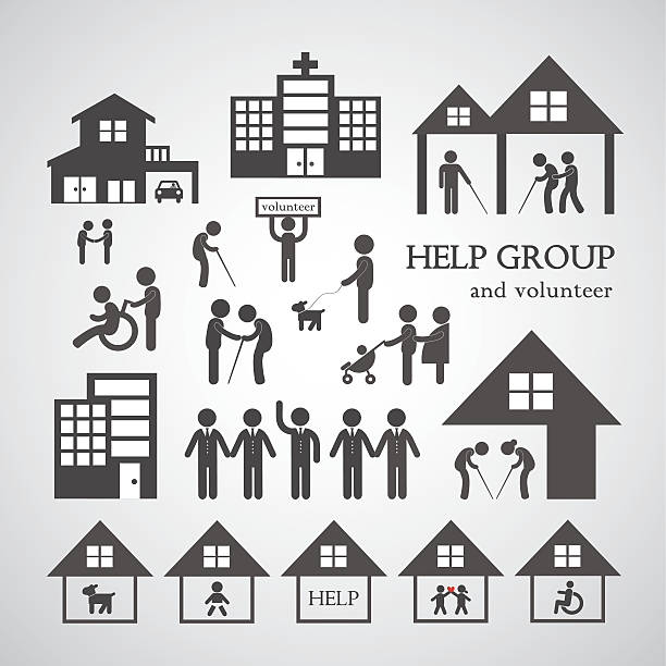 volunteer for non profit social service symbol volunteer for non profit social service symbol on gray background non gender figure stock illustrations