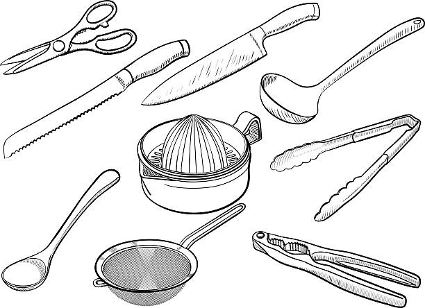 illustrazioni stock, clip art, cartoni animati e icone di tendenza di utensile da cucina schizzi - poultry shears