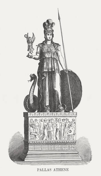 athene - engraving minerva engraved image roman mythology stock illustrations