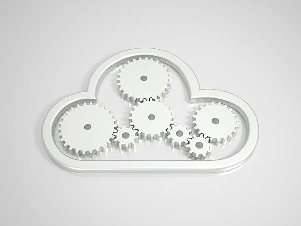 Metallic Cloud Computing Icon on bright Background stock photo