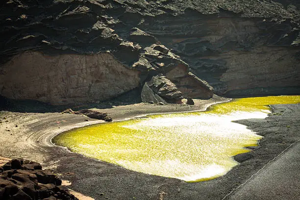 Green Lagoon at El Golfo, Lanzarote, Canary Islands, Spain.