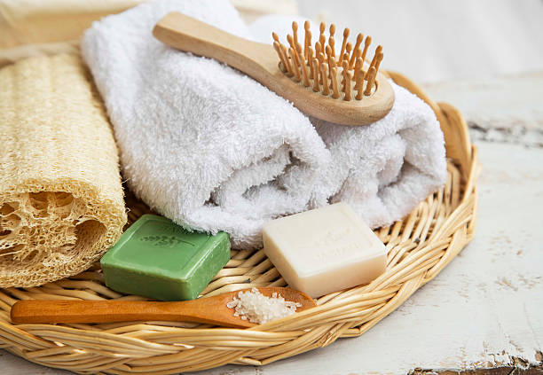 istock Spa products with towels,bath salt and soaps 507454262