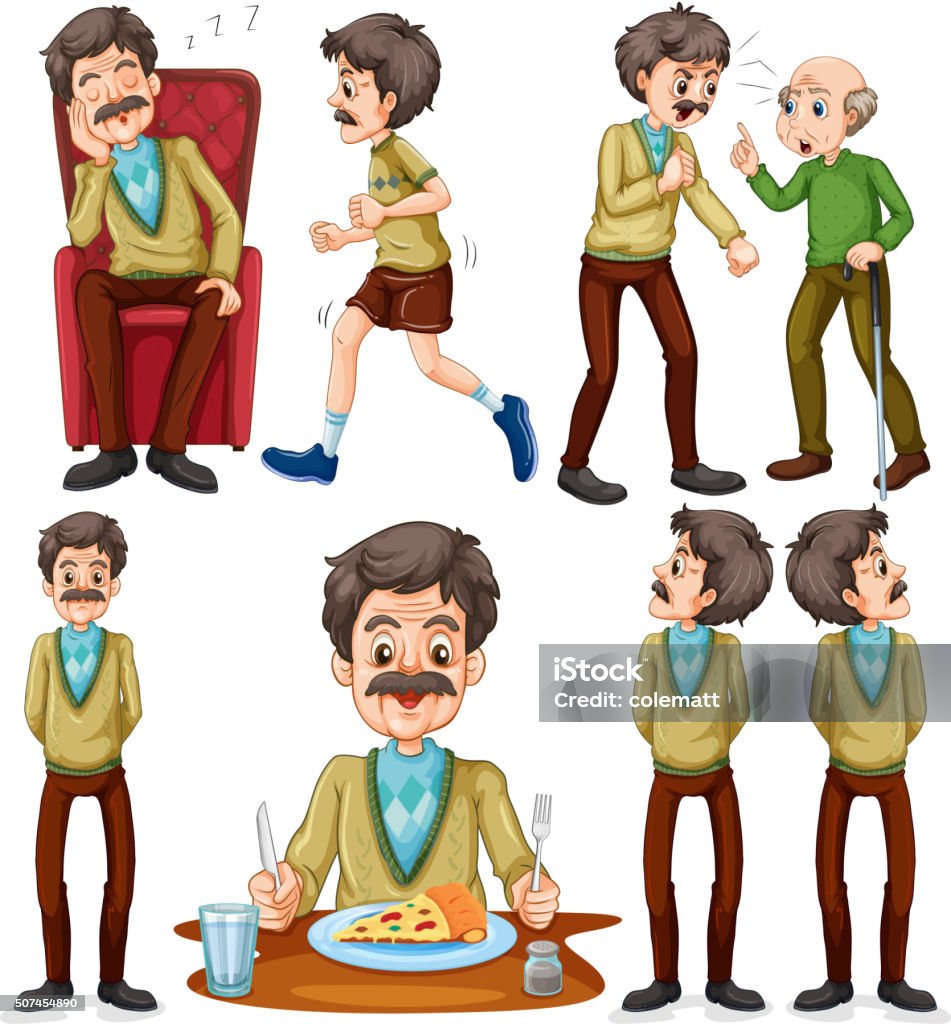 Old man doing different activities Old man doing different activities illustration Adult stock vector