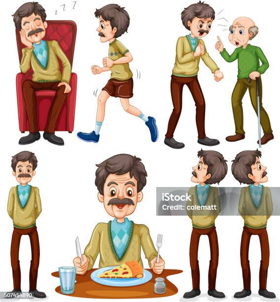 Old Man Doing Different Activities Stock Illustration - Download Image Now - Adult, Clip Art, Computer Graphic