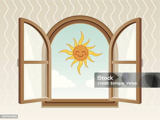 Window Sun Character Sun In The Window Stock Illustration - Download Image Now - Sun, Window ...