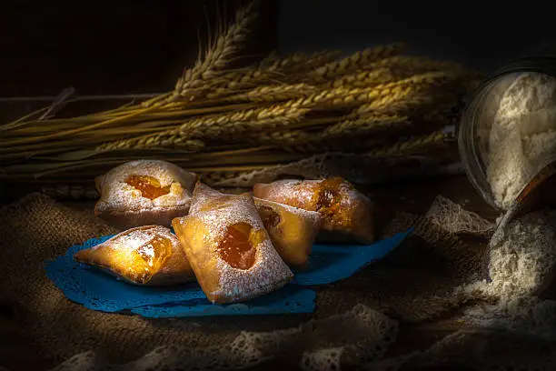 italian carnival pastry filled with apricot  jam
