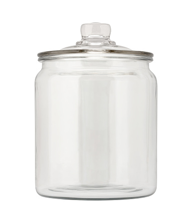 Empty Glass Apothecary Jar. The image is a cut out, isolated on a white background, with a clipping path.