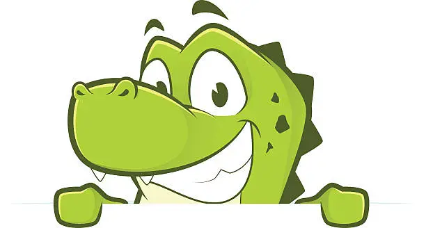 Vector illustration of Crocodile or alligator looking over a blank sign board