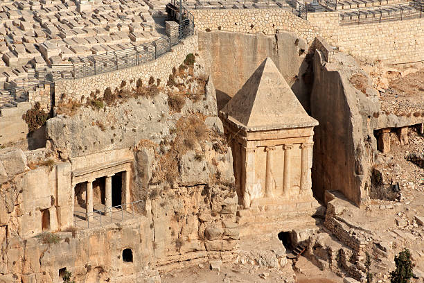 Kidron valley tombs - Israel Tombs of Absalom, Zechariah and Benei Hezir in the Kidron valley, Jerusalem, Israel kidron valley stock pictures, royalty-free photos & images