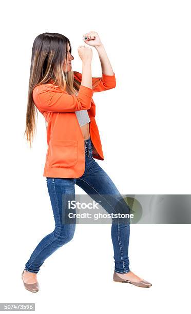 Skinny Woman Funny Fights Waving His Arms And Legs Stock Photo - Download Image Now - Adult, Aggression, Anger