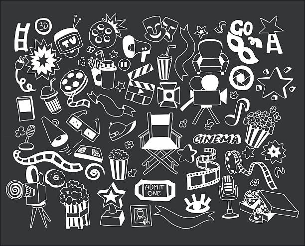 Vector set of cartoon doodle icons Cinema Vector set of cartoon doodle icons Cinema Hand drawn elements doodle stock illustrations