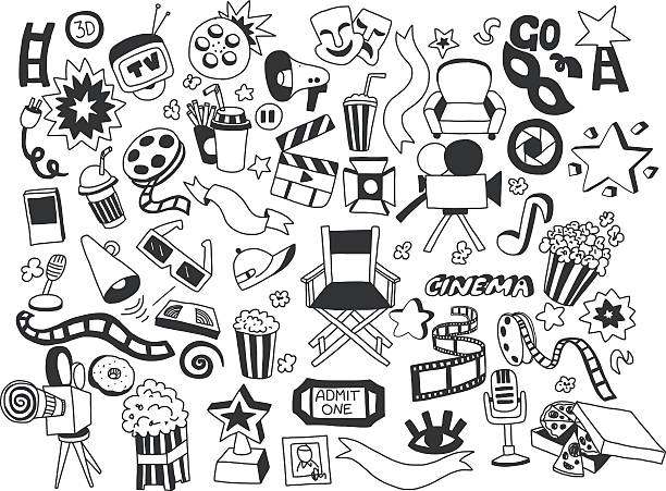 Vector set of cinema icons Hand drawn images Vector set of  cinema icons Hand drawn elements movie drawings stock illustrations