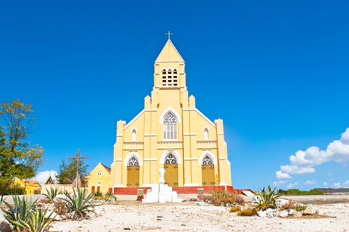 Sint Willibrordus Church in the Carribean on the island of Curacao. The Roman Catholic church was built between 1884 and 1888 in the Neo-Gothic architectural style common for churches built in that period.