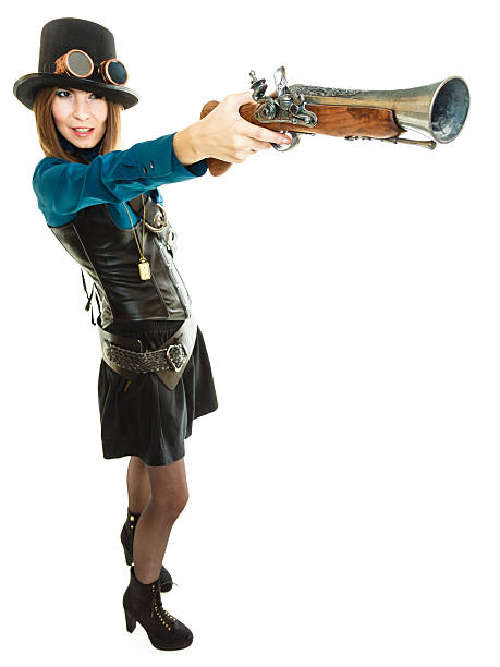 istock Steampunk girl with rifle. 507482136