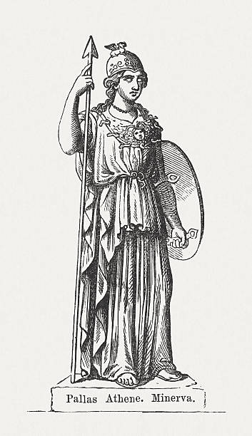 athene - engraving minerva engraved image roman mythology stock illustrations