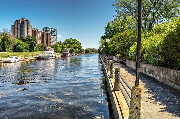 The Rideau Canal in Ottawa, sunny summer day.