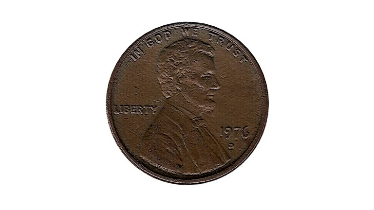 Old US 1 Cent Realistic Video, White Background