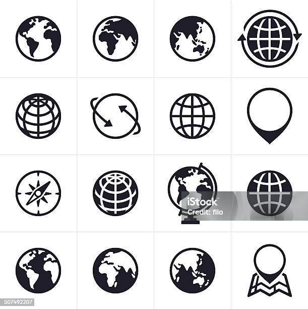 Globes Icons And Symbols Stock Illustration - Download Image Now - Globe - Navigational Equipment, Icon Symbol, Planet - Space