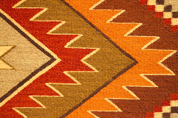 Traditional Geometric Mexican Wool Rug Detail (Close-Up) stock photo