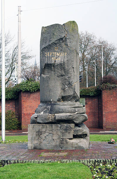 Netherlands: Airborneplein in Arnhem Arnhem, Netherlands - March 25, 2009: The Airborne Monument honouring the Allies who fought in the Battle of Arnhem in WWII. The event was immortalized by A Bridge Too Far. operation market garden stock pictures, royalty-free photos & images