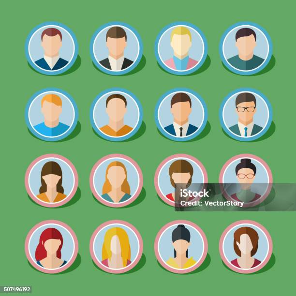 Set Of Avatar Flat Design Icons Stock Illustration - Download Image Now - Abstract, Adult, Beard