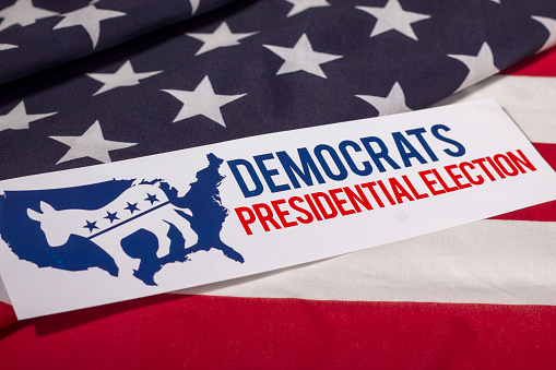 Democratic Presidential Election Vote and American Flag