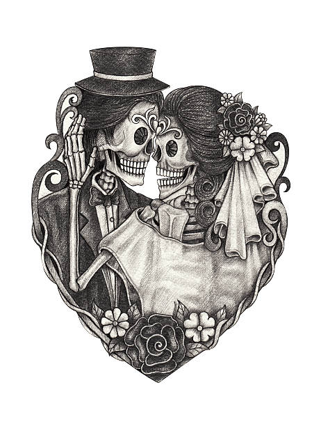 illustrations, cliparts, dessins animés et icônes de art crâne mariage jour de la mort. - spooky cemetery single flower flower