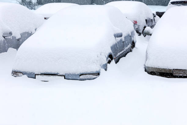 istock cars on parking lot during snow storm 507498300