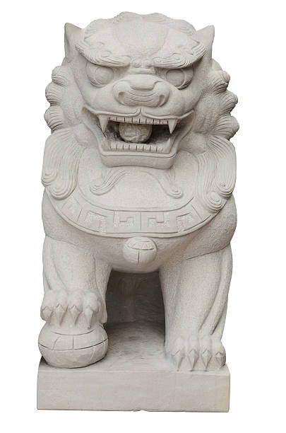 istock Lion statues in Chinese style on white background. 507498728