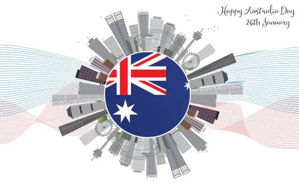 Vector illustration of Australia Day Background with Gray Buildings.