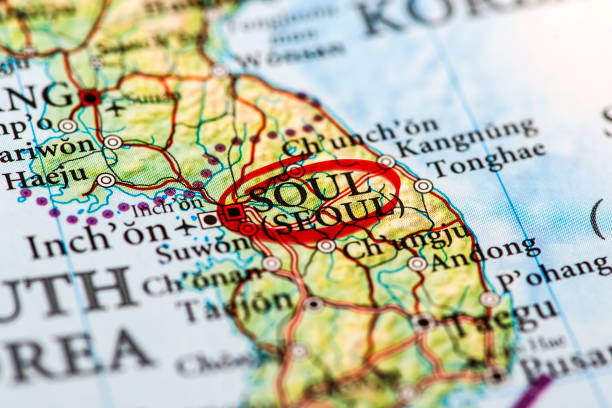 istock Seoul marked on map with red marker 507500230