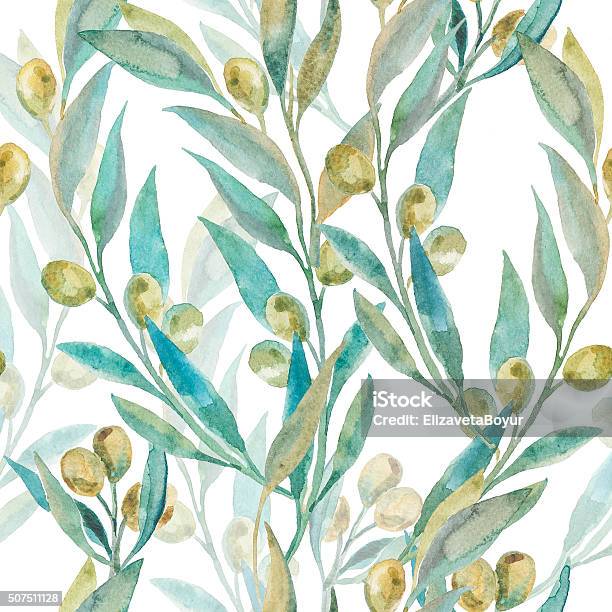 Watercolor Green Olives Stock Illustration - Download Image Now - Branch - Plant Part, Computer Graphic, Cooking Oil