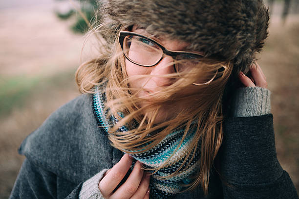 Girl, windy weather.