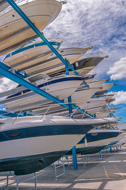 istock Yachts, boats stored up in dry storage 507513562